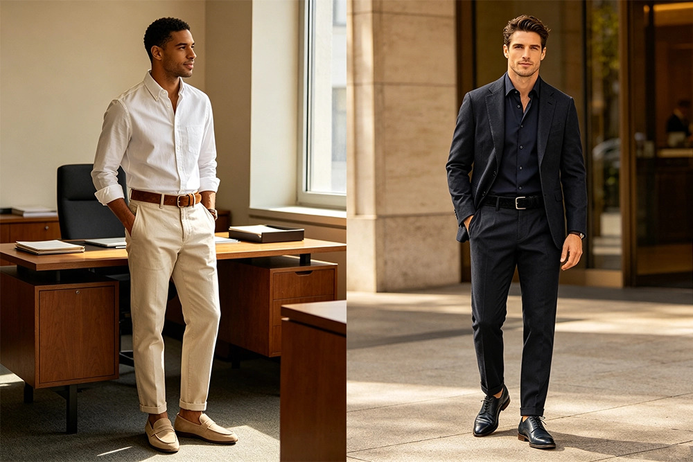 suede belts or business causal style