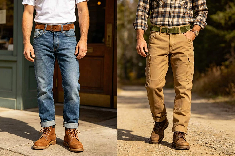 Suede belt matching: Men's American Casual Style