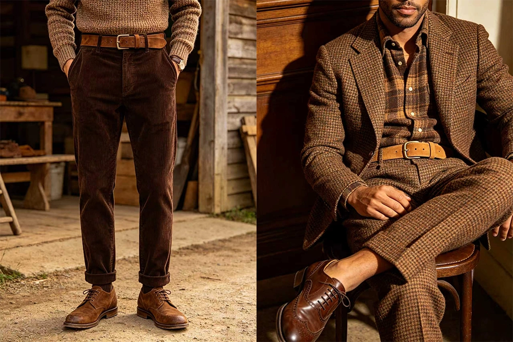 Suede belt matching: Men's Retro Casual Style