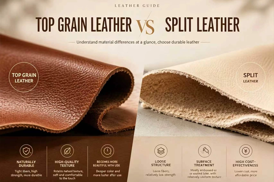 top grain leather vs split leather