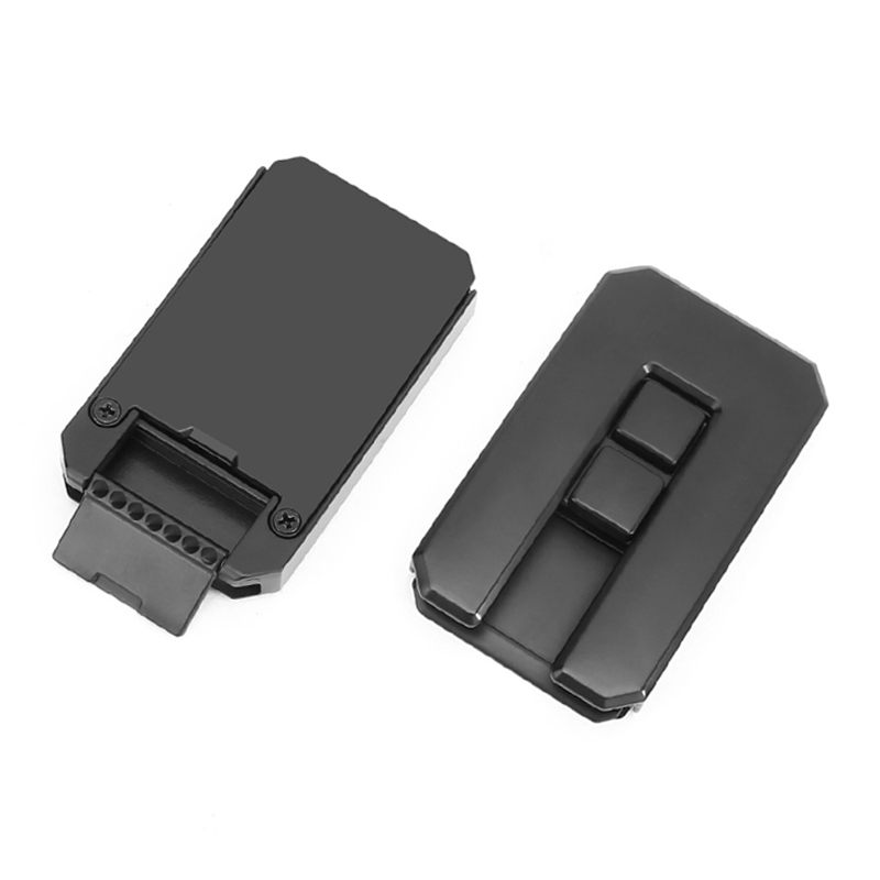 Patented black slide buckle showing front design and rear structure